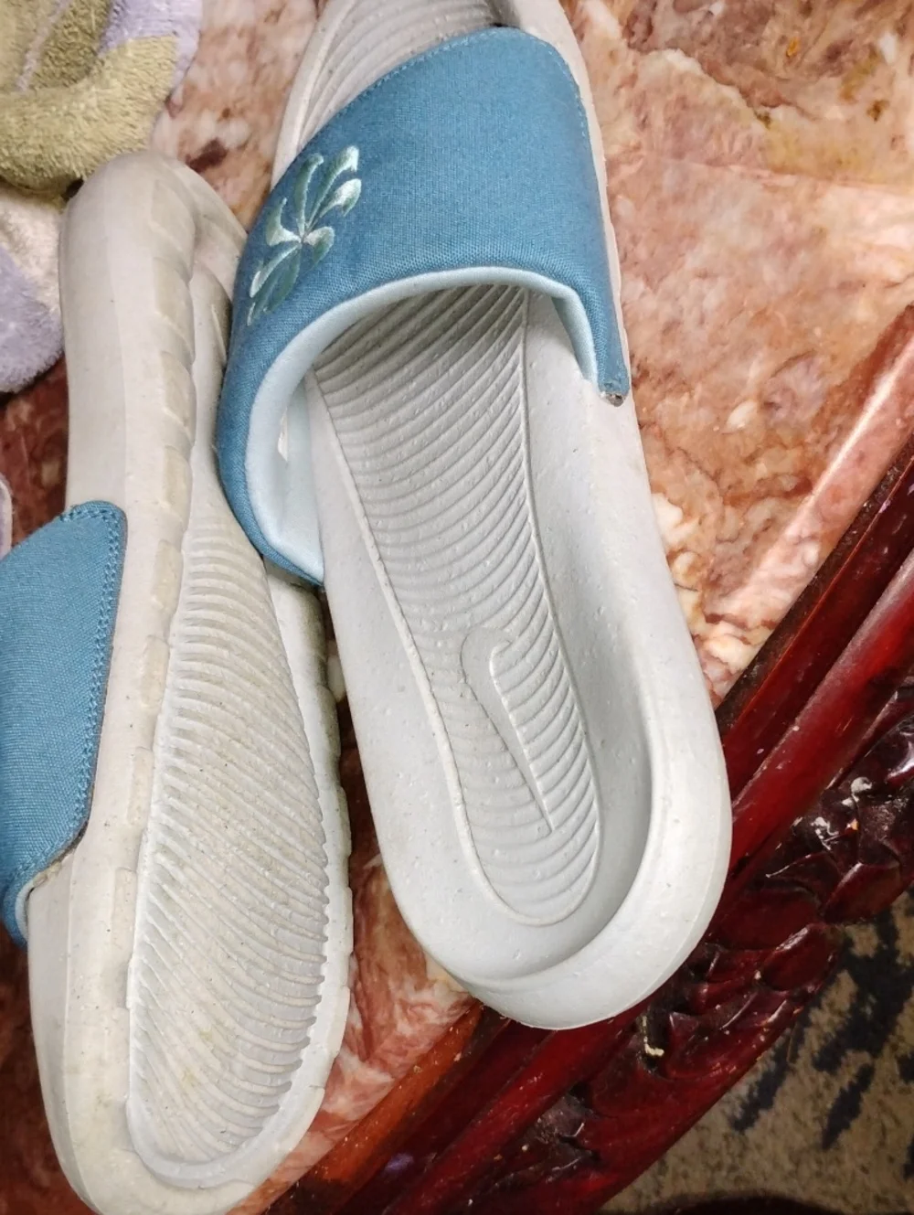 Nike Teal Blue Slide Sandals with Mint Embroidery